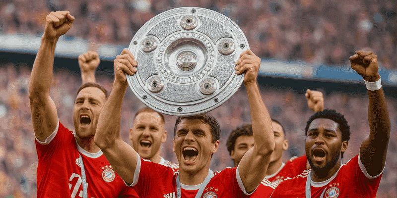 Cầu thủ Bayern Munich ăn mừng sau chiến thắng tại Bundesliga