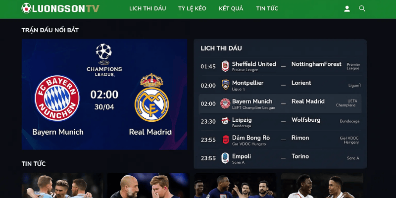 Giao diện chính thức của trang chủ LuongSonTV